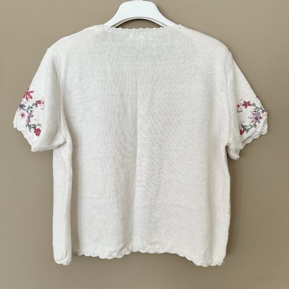 VTG Floral Embroidered Sweater Women XL Cottagecore Pastel Crochet Lace Trim - Picture 6 of 8